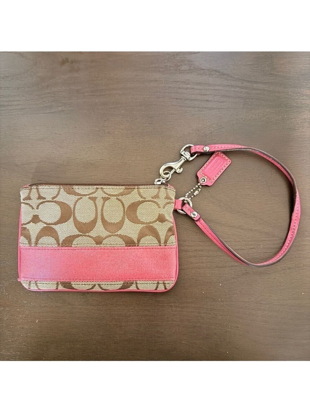 Y2K F47790 Coach Signature Stripe Small Wristlet EUC